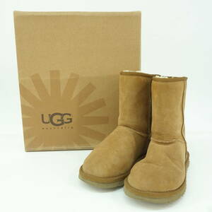 157♭UGG W CLASSIC SHORT アグ クラシックショート シープスキンブーツ 5825W チェスナット US5/22cm 箱有 ※中古