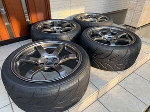 4本 RAYS VOLK RACING TE37 SAGA SL 18×9.5J FACE4 INSET+45 HOLE5 PCD114.3 / YOKOHAMA ADVAN A050 Mコン 265/35R18 21年製 4本