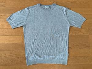 【美品】John Smedley ジョンスメドレー コットン クルーネック ショートスリーブ ニット KIELL Silver S BEAMS F ビームス F