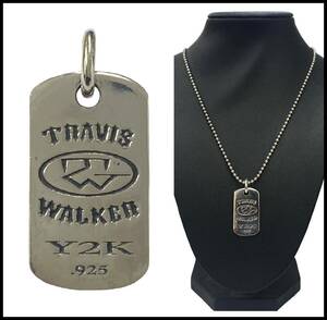 ★定価￥50600★ TRAVIS WALKER トラビスワーカー シルバー Y2K ロゴ クロス プレート ドッグタグ ペンダントトップ チャーム ネックレス