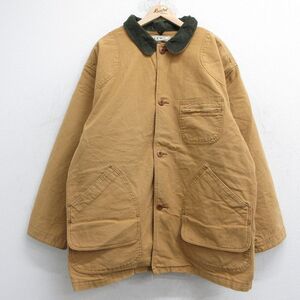 XL/古着 エルエルビーン LLBEAN 長袖 ハンティング ジャケット メンズ 90s 襟コーデュロイ ダック地 大きいサイズ ロング丈 ベージュ カー