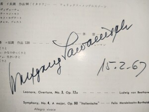 ウォルフガング・サヴァリッシュの直筆サイン入り！商昭和42年（1967）2月15日 NHK交響曲楽団大阪特別公演