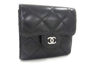 1円 CHANEL シャネル ココマーク マトラッセ ラムスキン 二つ折り 財布 ウォレット 小銭入れ 札入れ カード入れ ブラック系 EA2924