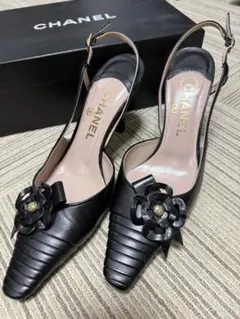 CHANEL カメリアモチーフ　スリングバックハイヒール３７　⭐︎極美品⭐︎