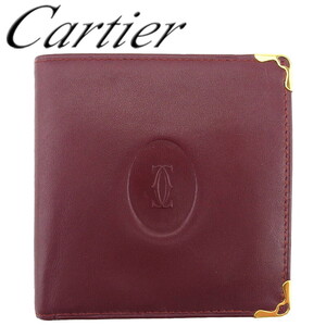 カルティエ 二つ折り 財布 ミニ財布 レディース メンズ 角プレート マストライン Cartier 中古