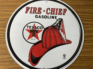 即決　ブリキ看板・ラウンドタイプ・FIRE-CHIEF GASOLINE TEXACO・直径・29.5㎝・アメリカン雑貨・複数枚同梱発送可能です、