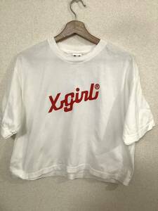 X-girl エックスガール　ロゴプリント　半袖Tシャツ　ショート丈　ホワイト　ストリート　レディース　古着