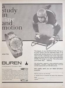 稀少・時計広告！1960年代ビューレン 時計広告/Buren Starlite Watch/スケルトン/ボブスレー/O