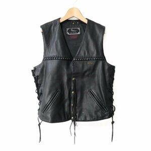 良品 HARLEY-DAVIDSON ハーレーダビッドソン WillieG レザー レースアップ コンチョボタン ベスト ライダースジャケット M ブラック 024