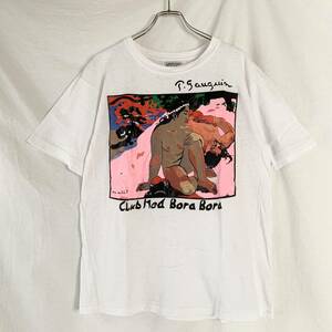 80s 90s ポール・ゴーギャン アート aha oe feii 絵画 Tシャツ 白 ホワイト ヴィンテージ 42 L-XL程度