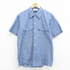 L/古着 ディッキーズ Dickies 半袖 ワーク シャンブレー シャツ メンズ 90s 薄紺 ネイビー spe 24jul10 中古 トップス