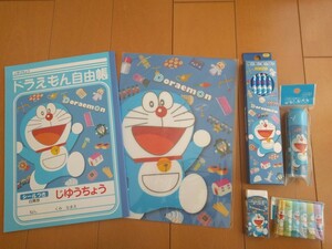 新品 ドラえもん 文具6点セット　書き方鉛筆、消しゴム、下敷き、自由帳、鉛筆キャップ、のり