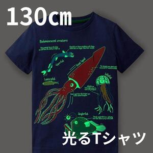 125～135サイズ 光るTシャツ キッズ 深海魚 光る 魚 キッズ 水族館