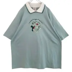 US古着 刺繍 鳥 バード 花 シングルステッチ 半袖 Tシャツ メルヘン XL