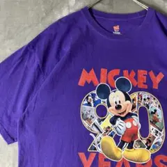 【ディズニー ミッキーマウス 生誕90周年 記念Tシャツ 2XL 紫パープル】