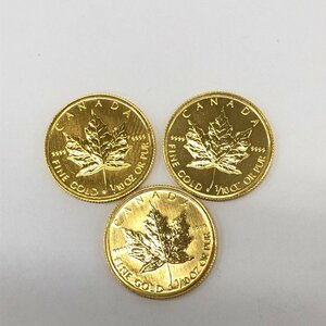 K24IG　カナダ　メイプルリーフ金貨　1/10oz　1990　3枚まとめ　総重量9.3g【CEAZ9032】