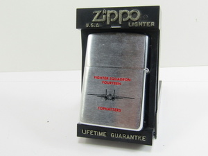 ■■（20） ZIPPO ジッポー オイルライター FIGHTER SQUAORNO FOURTEEN 戦闘機 両面加工 2002年 ケース付■■