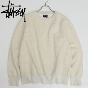 ◆STUSSY ステューシー オーセンティック ロゴ刺繍 裏起毛 スウェット トレーナーライトベージュ L