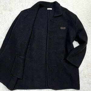 極美品 XL〜相当 Papas/パパス ダブルフェイス ダッフルコート ロゴ刻印トグル ワッペン ジャケット Wフェイス ロング メンズ ブラック 黒