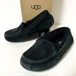 【BOX付】UGG ANSLEY アグ　アンスレー ムートンシューズ　モカシン　シープスキン US7 24cm ブラック　＊CN