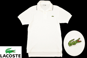 Y-7644★送料無料★美品★CHEMISE LACOSTE シュミーズ ラコステ フレンチデザイン★正規品 白色 ワニロゴ刺繍 鹿の子 半袖 ポロシャツ 2 