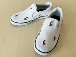 1円新品 21.9cm 白 ポロ ラルフローレン スリップオン POLO RALPH LAUREN BAL HARBOUR REPEAT WHITE/MULTI 21.9cm 992841