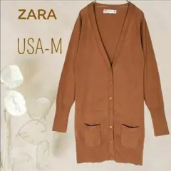 b4149【ZARA】ザラ 洗える 長袖 カーディガン  ロング 茶 体形カバー