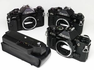 現状【動作確認済】 Canon A-1 AE-1 program 3台セット おまけのワインダー付き 動品現状 銀塩 フィルム キヤノン キャノン