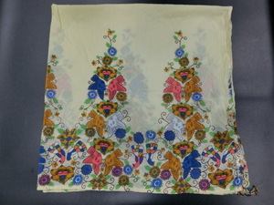 【美品】風呂敷 飾り布 105×107㎝ 鳥花 クリーム色 綿 インド製