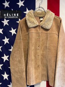 ★CELINE BY CHAMPION★80s★90s★セリーヌ チャンピオン★USA製★レーヨン★ジャケット★アウター★襟ボア★XLサイズ★ヴィンテージ★