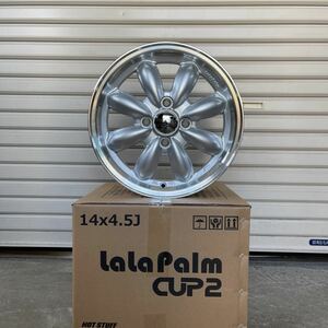 新品ホイール◆ララパームCUP2◆14×4.5J+45 100-4HラパンスペーシアギアハスラーNBOXウェイクエブリィハイジェット プラチナシルバー