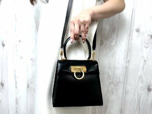 極美品 Ferragamo フェラガモ ガンチーニ ハンドバッグ ショルダーバッグ バッグ レザー 黒 2WAY 76597Y