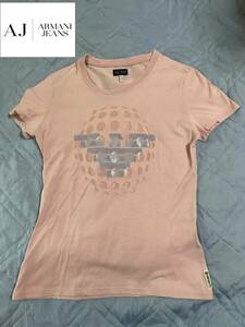 アルマーニ・ジーンズ　ピンク色中央のロゴ半袖Ｔシャツ（Ｉ３６，ＵＳＡ２、Ｄ３２）　ｔ１８９