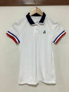 え1422 le coq sportif GOLF ルコックゴルフ メッシュ半袖ポロシャツ レディース M ホワイト ドライ 速乾