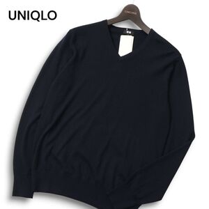 【新品 21AW】 UNIQLO ユニクロ 秋冬 エクストラファイン メリノ Vネック ニット セーター Sz.M　メンズ ネイビー 未使用　C4T10581_B#K