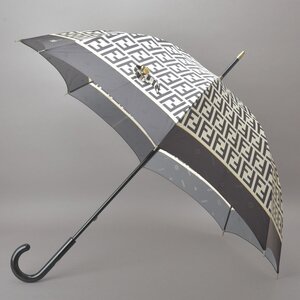 美品 FENDI フェンディ ズッカ柄 長傘 ブラック ホワイト 全長90cm 親骨60cm ロゴ柄 総柄 雨傘 雨具 ナイロン アンブレラ ※k.h/k.e