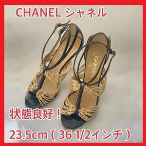 CHANEL シャネル 黒エナメルサンダル 23.5cm（36 1/2）