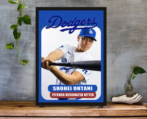 ND9-大谷翔平　A4ポスター　MLB　LA　ドジャース　デコピン　デコイ　額装付き　野球　インテリア