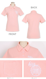 キスオンザグリーン　刺繍鹿の子　ポロシャツ　Lサイズ　（3）ベビーピンク　新品タグ付未使用　可愛い　ゴルフウェア　ゴルフ女子