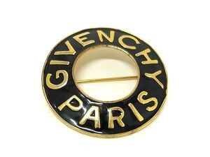 1円 ■美品■ GIVENCHY ジバンシィ ヴィンテージ ピンブローチ ピンバッジ アクセサリー ブラック系×ゴールド系 FG1863