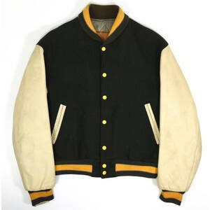 希少 1970s Golden Bear Leather sleeve stadium jumper L MADE IN USA Green 70年代 ヴィンテージ スタジャン ゴールデンベア VINTAGE