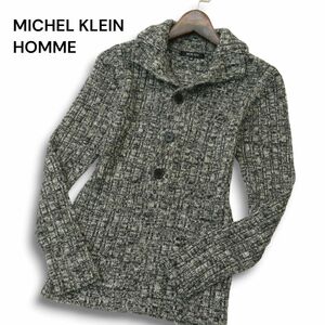 MICHEL KLEIN HOMME ミッシェルクラン オム 秋冬 ケーブル編み★ ニット スタンドカラー セーター Sz.46　メンズ グレー　A4T09741_9#K