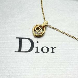 極美品 クリスチャンディオール　Christian Dior ネックレス　アクセサリー CDロゴ サークルロゴ 文字 リーフ Dior 刻印 ゴールド 金色