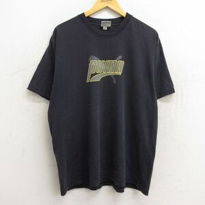 XL/古着 プーマ puma 半袖 ビンテージ Tシャツ メンズ 00s ビッグロゴ 大きいサイズ クルーネック 黒 ブラック 23aug08 中古