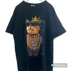 【人気品】アニマル　Tシャツ　キャット　猫　ブラックM L 相当　フルーツ