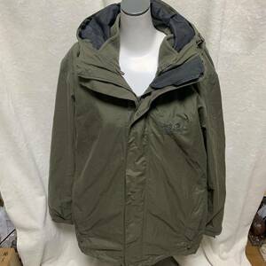 C742 Jack Wolfskin コート ジャケット 着脱式　メンズ　XL カーキ色　パーカー　フード付き　冬服　アウトドア　ジャックウルフスキン