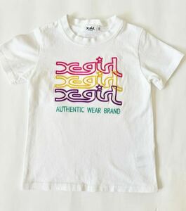 X-girl Stages 110cmレインボーミルズロゴTシャツ エックスガール 女の子 ダンスキッズ 刺繍ロゴ ブランドロゴ ストリートファッション