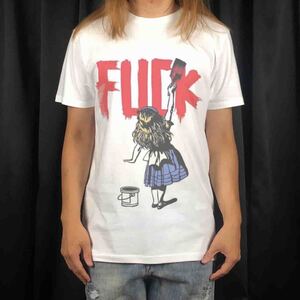 新品 ビッグ プリント ペンキ 落書き ペイント 女の子 不思議の国のアリス FUCK Tシャツ S M L XL オーバー サイズ XXL~5XL ロンT パーカー