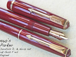 ◆美品◆ 1960年代製 パーカー・デュオフォルド＆17 セット 赤 14金F イギリス ◆1960’s Parker Duofold & 17set 14ct F nib England◆