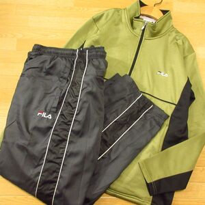 ◎美品！XL 上下セット！FILA フィラ◆厚手 裏フリース ジャージジャケット&ナイロンパンツ 防寒 秋冬！◆メンズ カーキx黒◆BA1391